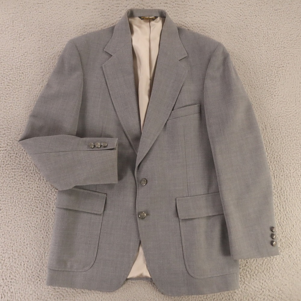 VTG Hopsack Jacket M Gray‎ Heather Polyester Wool Blazer Patch Pockets USA 40R